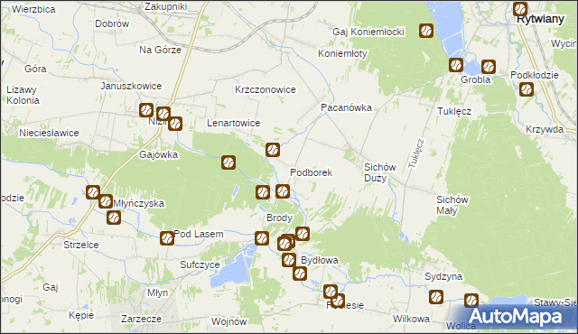 mapa Podborek gmina Rytwiany, Podborek gmina Rytwiany na mapie Targeo