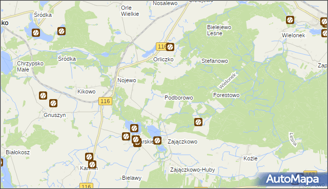 mapa Podborowo gmina Pniewy, Podborowo gmina Pniewy na mapie Targeo