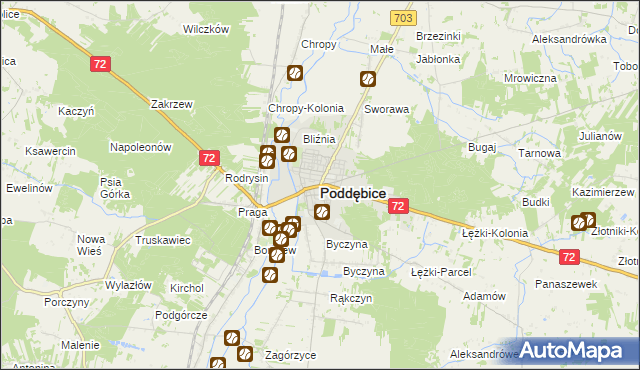 mapa Poddębice, Poddębice na mapie Targeo