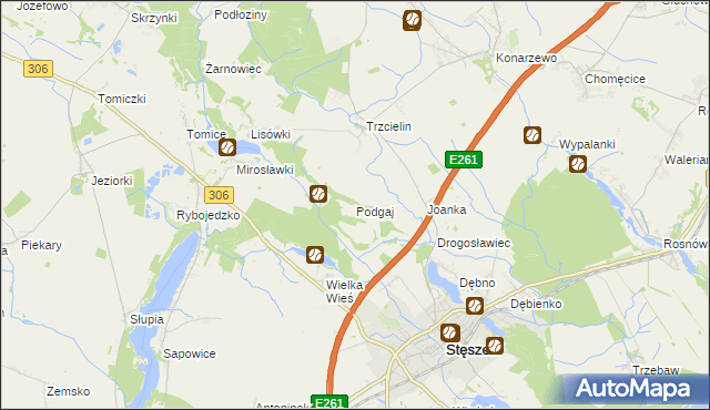 mapa Podgaj gmina Dopiewo, Podgaj gmina Dopiewo na mapie Targeo
