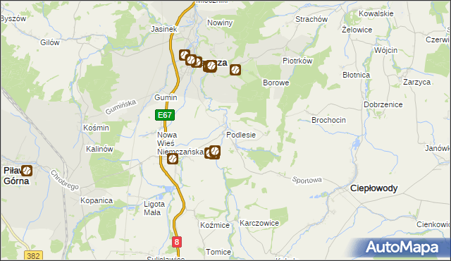 mapa Podlesie gmina Niemcza, Podlesie gmina Niemcza na mapie Targeo