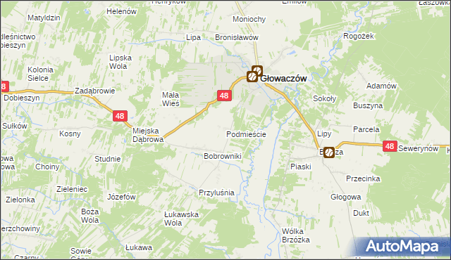 mapa Podmieście gmina Głowaczów, Podmieście gmina Głowaczów na mapie Targeo