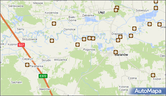 mapa Pogonów gmina Baranów, Pogonów gmina Baranów na mapie Targeo