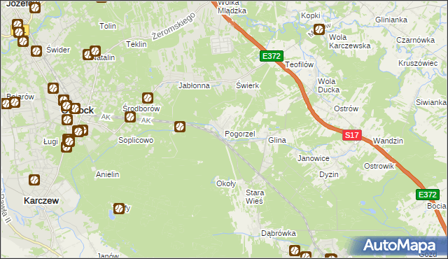 mapa Pogorzel gmina Celestynów, Pogorzel gmina Celestynów na mapie Targeo