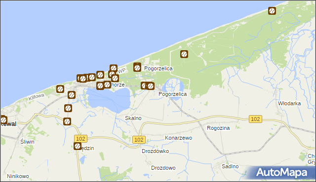 mapa Pogorzelica gmina Karnice, Pogorzelica gmina Karnice na mapie Targeo