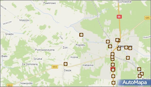 mapa Pogreby, Pogreby na mapie Targeo