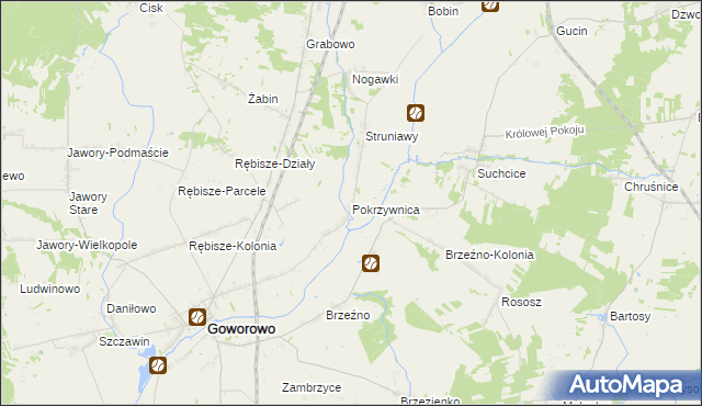 mapa Pokrzywnica gmina Goworowo, Pokrzywnica gmina Goworowo na mapie Targeo