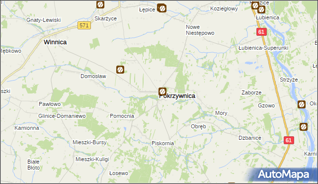 mapa Pokrzywnica powiat pułtuski, Pokrzywnica powiat pułtuski na mapie Targeo