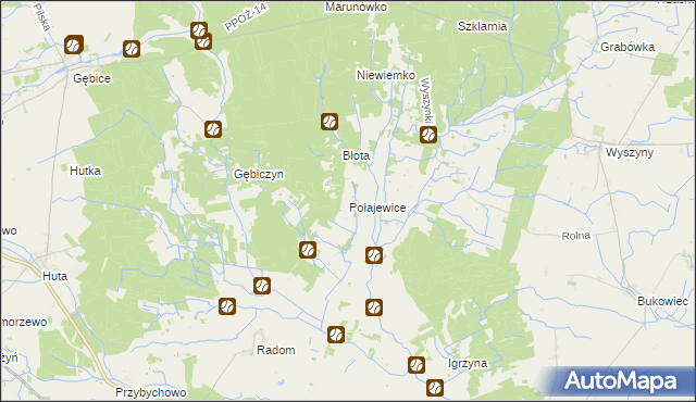 mapa Połajewice, Połajewice na mapie Targeo