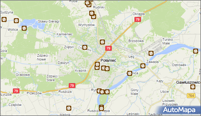 mapa Połaniec powiat staszowski, Połaniec powiat staszowski na mapie Targeo