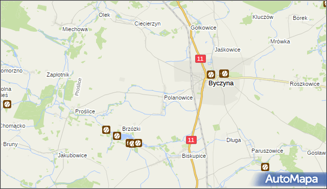 mapa Polanowice gmina Byczyna, Polanowice gmina Byczyna na mapie Targeo