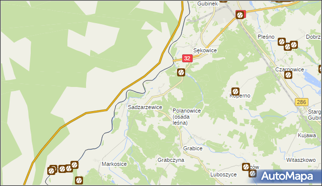 mapa Polanowice gmina Gubin, Polanowice gmina Gubin na mapie Targeo