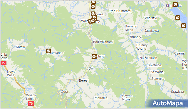 mapa Polany gmina Krynica-Zdrój, Polany gmina Krynica-Zdrój na mapie Targeo