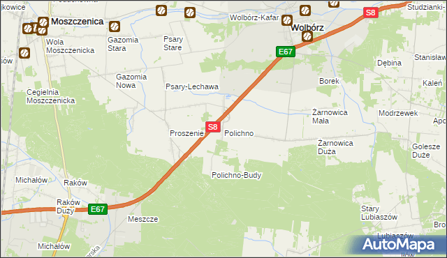 mapa Polichno gmina Wolbórz, Polichno gmina Wolbórz na mapie Targeo