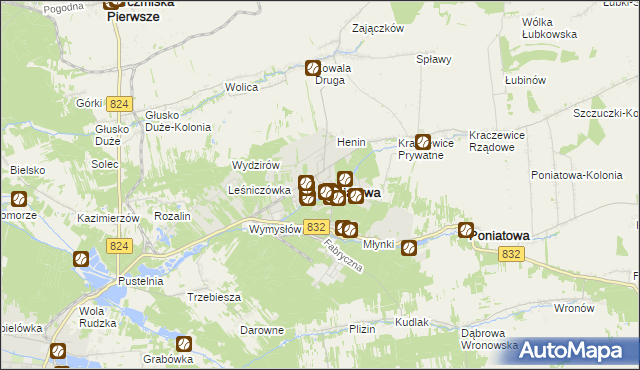 mapa Poniatowa powiat opolski, Poniatowa powiat opolski na mapie Targeo