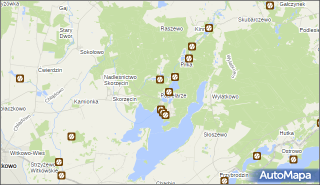 mapa Popielarze gmina Witkowo, Popielarze gmina Witkowo na mapie Targeo