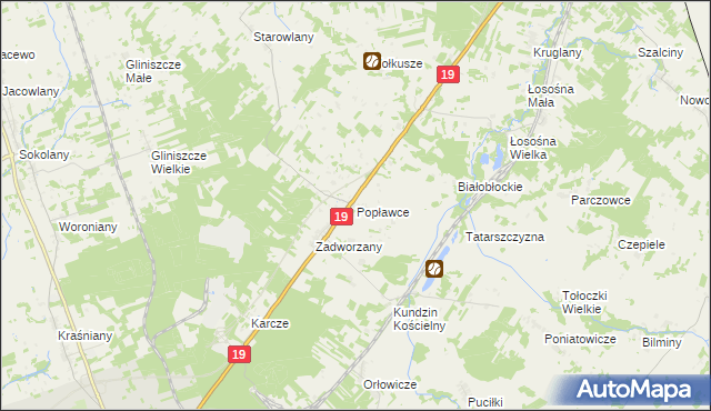 mapa Popławce, Popławce na mapie Targeo