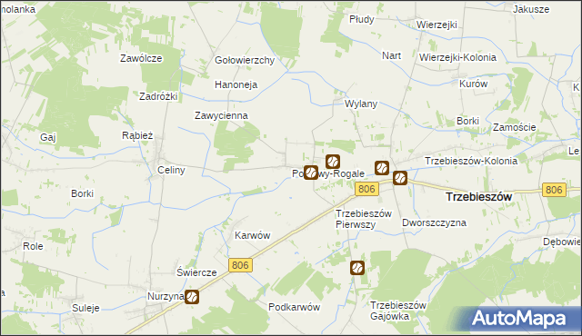 mapa Popławy-Rogale, Popławy-Rogale na mapie Targeo