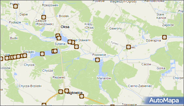 mapa Popowice gmina Oksa, Popowice gmina Oksa na mapie Targeo