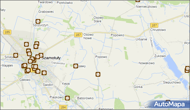 mapa Popowo gmina Oborniki, Popowo gmina Oborniki na mapie Targeo