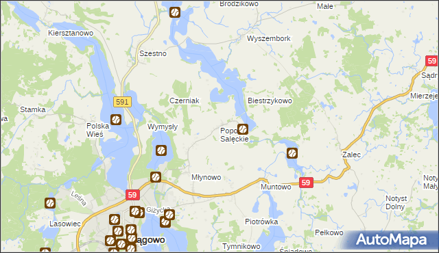 mapa Popowo Salęckie, Popowo Salęckie na mapie Targeo