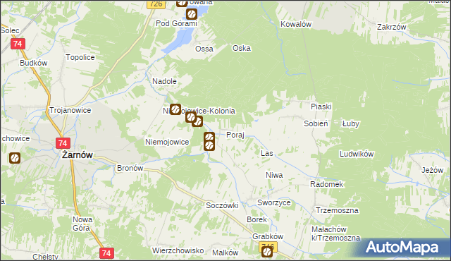 mapa Poraj gmina Końskie, Poraj gmina Końskie na mapie Targeo