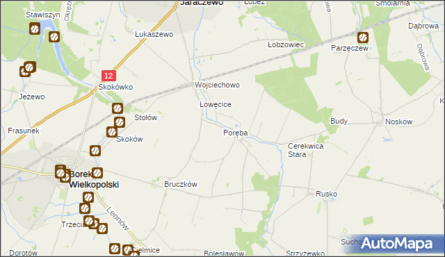 mapa Poręba gmina Jaraczewo, Poręba gmina Jaraczewo na mapie Targeo