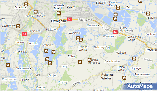 mapa Poręba Wielka gmina Oświęcim, Poręba Wielka gmina Oświęcim na mapie Targeo