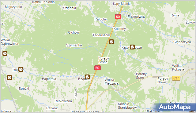 mapa Poręby Leśne, Poręby Leśne na mapie Targeo