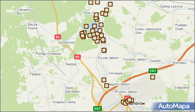 mapa Poryte-Jabłoń, Poryte-Jabłoń na mapie Targeo