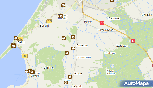 mapa Porzecze gmina Darłowo, Porzecze gmina Darłowo na mapie Targeo