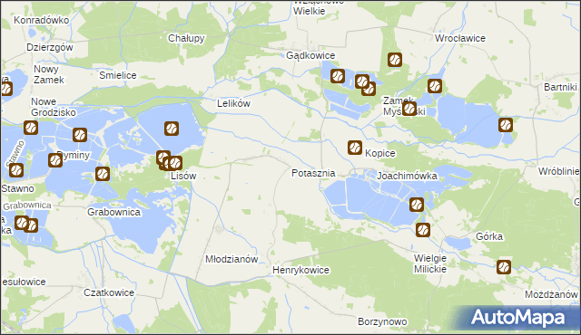 mapa Potasznia gmina Milicz, Potasznia gmina Milicz na mapie Targeo