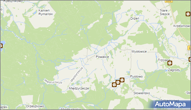 mapa Powalice gmina Sławoborze, Powalice gmina Sławoborze na mapie Targeo