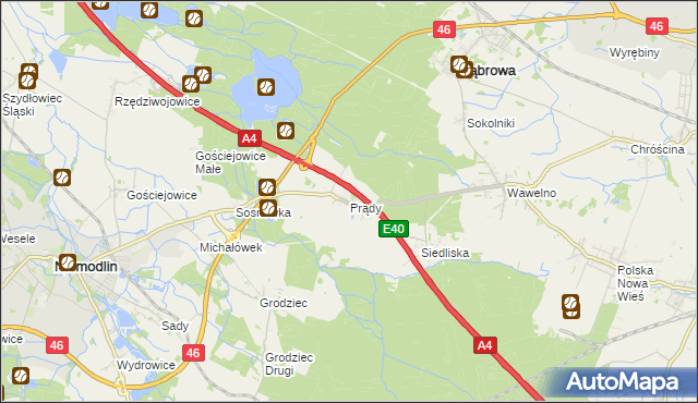 mapa Prądy gmina Dąbrowa, Prądy gmina Dąbrowa na mapie Targeo