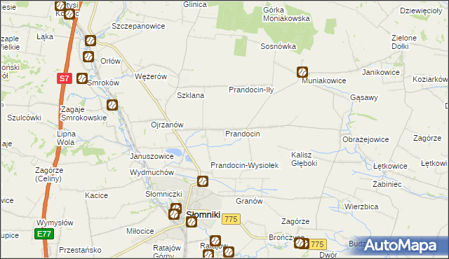 mapa Prandocin gmina Słomniki, Prandocin gmina Słomniki na mapie Targeo