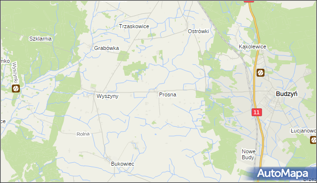 mapa Prosna gmina Budzyń, Prosna gmina Budzyń na mapie Targeo