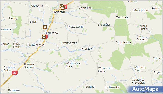 mapa Proszów gmina Rychtal, Proszów gmina Rychtal na mapie Targeo