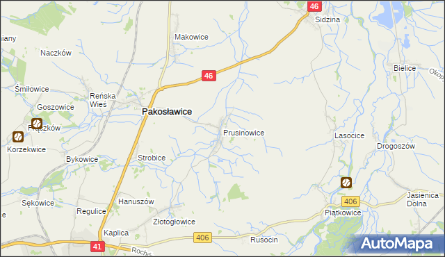 mapa Prusinowice gmina Pakosławice, Prusinowice gmina Pakosławice na mapie Targeo