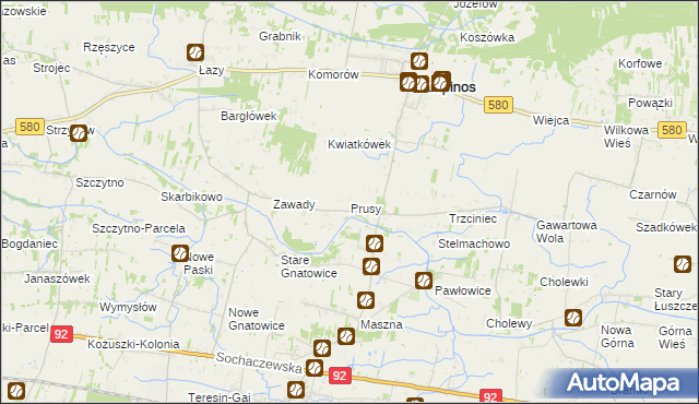 mapa Prusy gmina Kampinos, Prusy gmina Kampinos na mapie Targeo