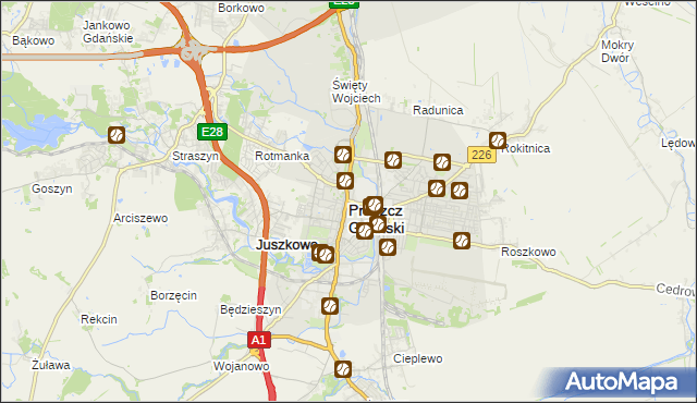 mapa Pruszcz Gdański, Pruszcz Gdański na mapie Targeo