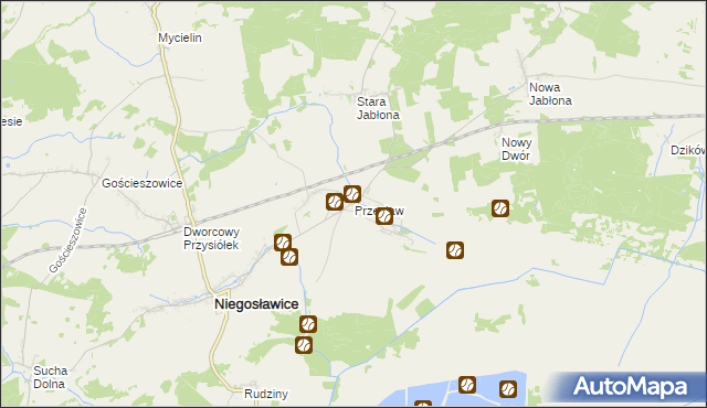 mapa Przecław gmina Niegosławice, Przecław gmina Niegosławice na mapie Targeo