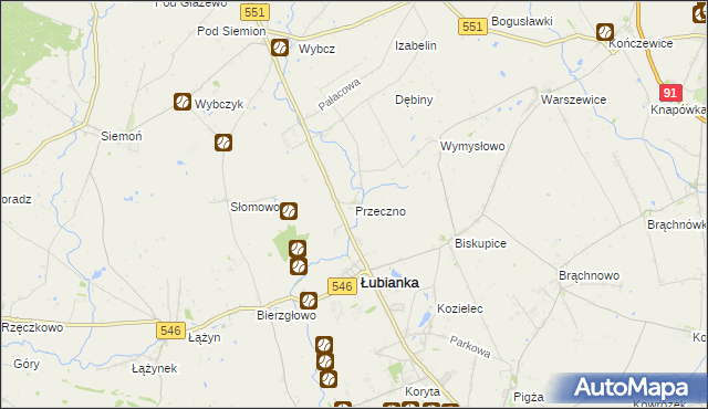 mapa Przeczno gmina Łubianka, Przeczno gmina Łubianka na mapie Targeo