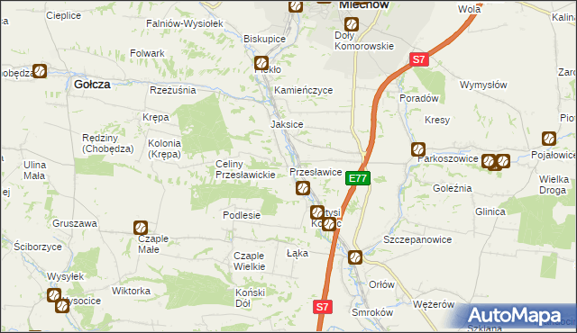 mapa Przesławice gmina Miechów, Przesławice gmina Miechów na mapie Targeo