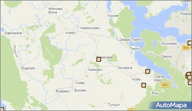 mapa Przestrzele gmina Rajgród, Przestrzele gmina Rajgród na mapie Targeo