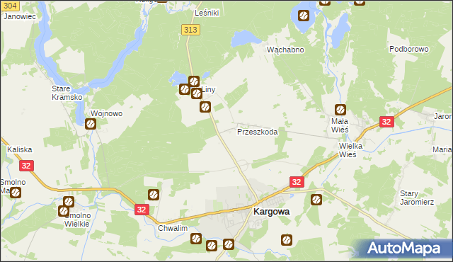 mapa Przeszkoda gmina Kargowa, Przeszkoda gmina Kargowa na mapie Targeo