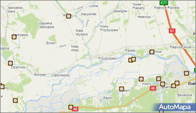 mapa Przybyszew gmina Promna, Przybyszew gmina Promna na mapie Targeo