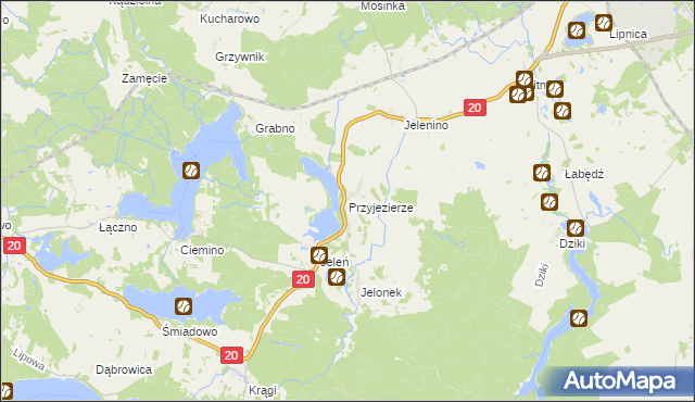 mapa Przyjezierze gmina Borne Sulinowo, Przyjezierze gmina Borne Sulinowo na mapie Targeo