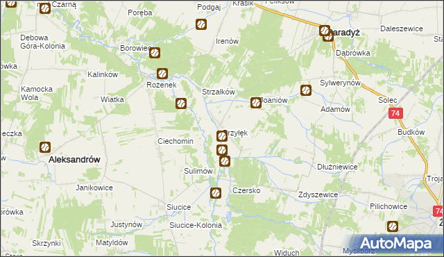 mapa Przyłęk gmina Paradyż, Przyłęk gmina Paradyż na mapie Targeo