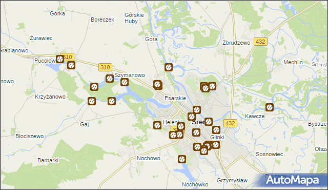 mapa Psarskie gmina Śrem, Psarskie gmina Śrem na mapie Targeo