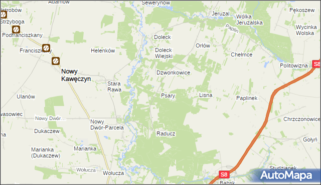 mapa Psary gmina Nowy Kawęczyn, Psary gmina Nowy Kawęczyn na mapie Targeo